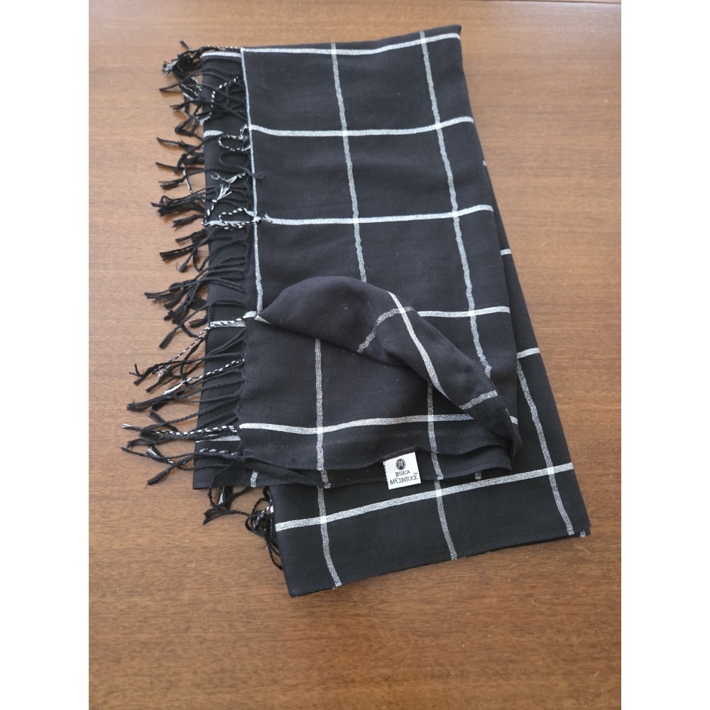 Jessica Mcclintock Plaid Scarf Windowpane Black And Silver‎